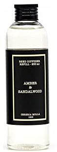 Cerereria Molla 1899 Nachfüll-Refill für Duftstäbchen 200 ml Amber & Sandalwood würzig warm herrlich parfüm inklusive neuen schwarzen Duftstäbchen