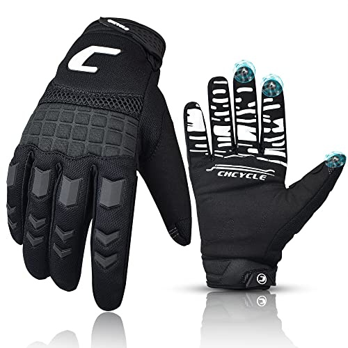 CHCYCLE Dirt Bike Gloves Mountain Bike Motocross Motorcycle Gloves for Men Motorbike ATV Racing Touch Screen Full Finger for Cycling BMX MTB MX Climbing (Large, Black)