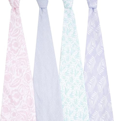 aden + anais Pastell Musselin Decken Set aus 100% Baumwolle Atmungsaktive Babydecken für Mädchen (bunt, niedlich, süß, Dainty Floral), 4 Stück