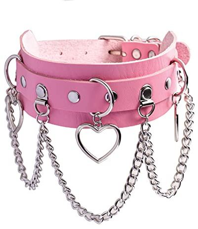 MILAKOO Punk Choker Collier en cuir PU gothique pour femme avec pendentif coeur Collier punk rock pour femme rose