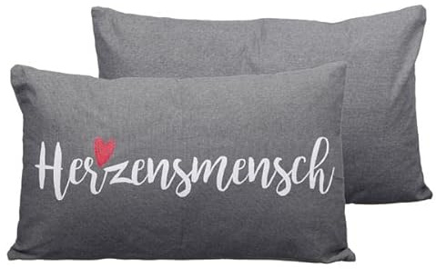 Seaside No.64 - Kissen Herzensmensch 50x30cm incl. Inlett - Farbe grau-weiß - Sofakissen Sitzkissen rechteckig - Geschenkartikel - Couchkissen (Herzensmensch)