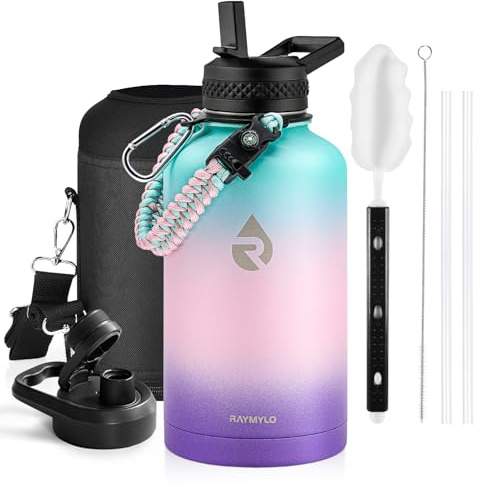 RAYMYLO 2L Insulated Water Bottle, Triple Wall Vacuum Stainless Steel | Leak Proof Metal Water Flask Jug with Straw & Spout Lids for Sports and Travel, BPA-Free,Cold for 48 Hrs, Hot for 24 Hrs