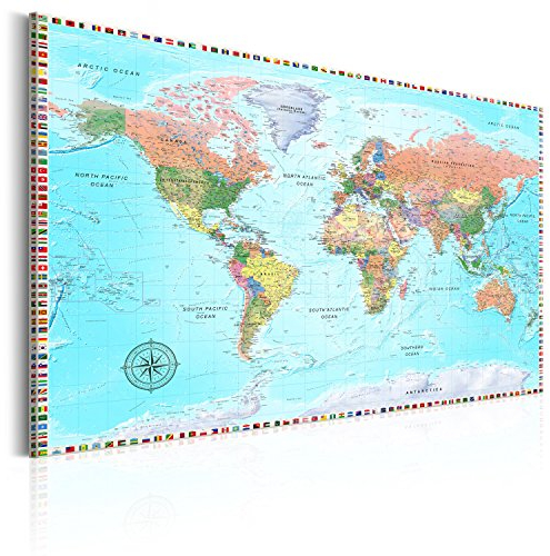 B&D XXL - Akustikbild englische Weltkarte Bilder Akustikschaum Hochleistungsschallabsorber Schallschutz Leinwand 1 tlg Wandbild Raumakustik Schalldämmung Lernkarte Landkarte