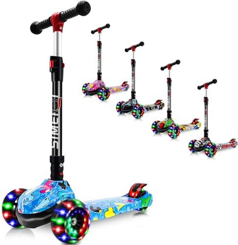 3 Wheels Kids Scooter for Boys Girls Ages 3-8 Years Old Boys Girls with Adjustable Height Flashing LED Lights Folding Kick Scooter