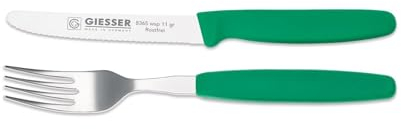 Giesser Messer Besteckset Essgabel + Tomatenmesser 11cm mit Wellenschliff 3mm scharf Farbe - Grün