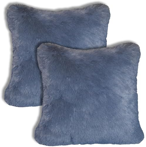 Leanbe Kissen Künstlich Pelz Sofakissen Dekorative Dekokissen Kuschelkissen Plüschkissen Kuschelig Couchkissen Superweich Kissen Flauschig Kissen für Sofa Grau 45x45cm 2 Stck.