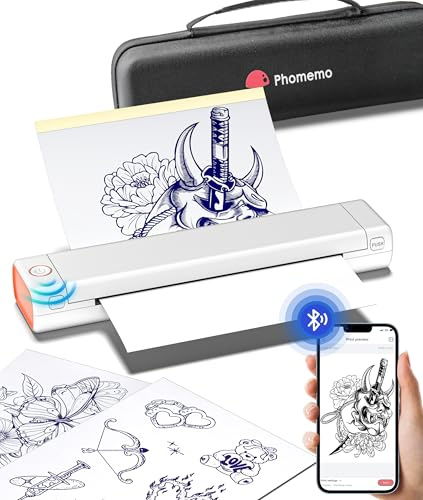 Phomemo M08F Tattoo Drucker Thermodrucker Tattoo Wireless Tattoo Transfer Stencil Drucker mit 10 Tattoo Transfer Papier+Aufbewahrungsbox, A4 Tattoo Thermodrucker für Anfänger, Tattoo Künstler
