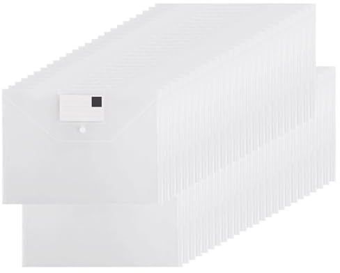 WOPPLXY 50 Stück Dokumentenmappe A4, Dokumententasche mit Druckknopf und Etikettentasche, Sichttasche A4 Transparent aus PP für Schule, Büro, Zuhause Dokument Speicherung