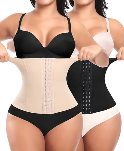 YARRCO Corset Reductor Adelgazante Mujer Faja Moldeadora Reductora Waist Trainer Cintura Postparto Cinturón para Control de Abdomen Faja Colombiana Corsé Bustier Shapewear (#02 Negro+Beige,M)