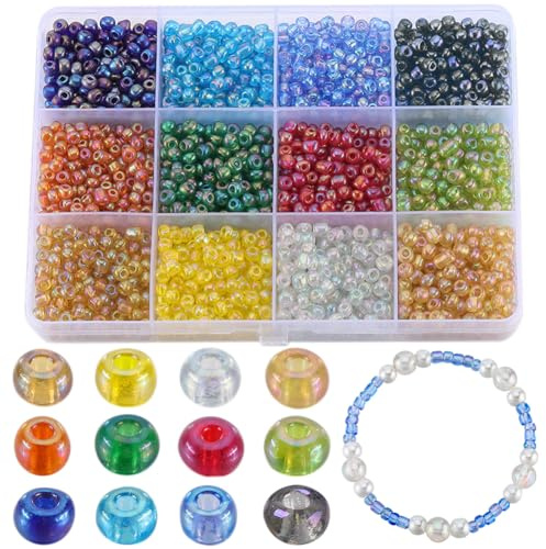 SUNNYCLUE 1 Box 156 g 6/0 Rocailles Perlen 4 mm Glas Rocailles Perlen Großpackung Winzige Rocaille Freundschaftsarmband Transparente Glasperlen Abstandsperlen Zur Schmuckherst