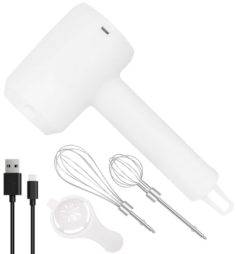 Batidora de Mano Eléctrica LULUWA - con 2 Batidores Desmontables 3 Velocidades Recargable Inalámbrica Portátil para Hornear Batidor de Huevos y Crema Batido (Blanco)