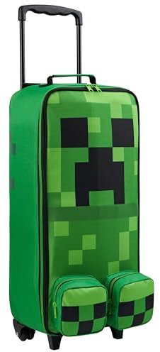 Minecraft Koffer Kinder, Faltbarer Trolley Tasche mit Rollen, Creeper Kinderkoffer Reisekoffer Kinder 64 x 17 x 25cm, 17L