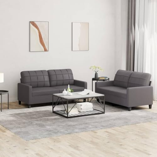 Willood 2-TLG. Sofagarnitur mit Kissen Grau Kunstleder Loungesofa Lounge Sitzmöbel Wohnzimmer Sofas3201360