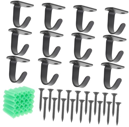 KONTONTY Ceiling Hooks Black Colour 12pcs Stainless Steel Multipurpose Hanging Hooks Easy to Install for Planters and Decor Suitable for Bathroom and Living Room
