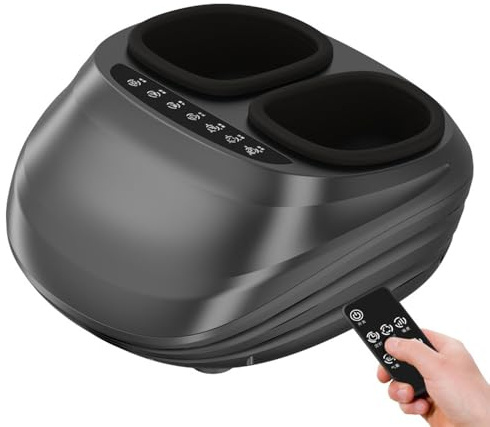 Fußmassagegerät mit Wärme,6D Shiatsu-Fussmassagegerät Elektrisch mit Kneten, Rollen und Luftkompression,Foot Massager mit Fernbedienung für Frauen/Männer, bis Schuhgröße 48 (black)