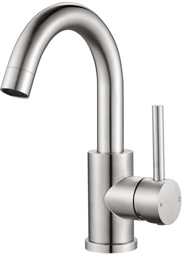 Rainysprit Wasserhahn Bad 360° Drehbar, Edelstahl Waschtischarmatur Armaturen Waschbecken Hoch, Einhebelmischer Waschbecken für Badezimmer/Küche, Auslaufhöhe 150 mm, Gebürstet Nickel