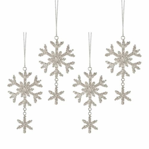 Loberon Weihnachtsschmuck 4er Set Kiresta, Silber/klar | Schneeflocken-Design, Winterzauber, Festlich Glitzernd, Christbaumschmuck, Weihnachten, Weihnachtsdeko, Eisen, Glas