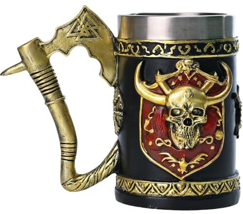 ZONSUSE Boccale Vichingo,Tazza Teschio Vichingo,Boccale Birra Ascia Vichinga,Boccali Birra Medievale,Tazza Vichinga Personalizzata,Idee Regalo Uomo per Papà Padre Marito Fidanzato 600ml (Ascia)