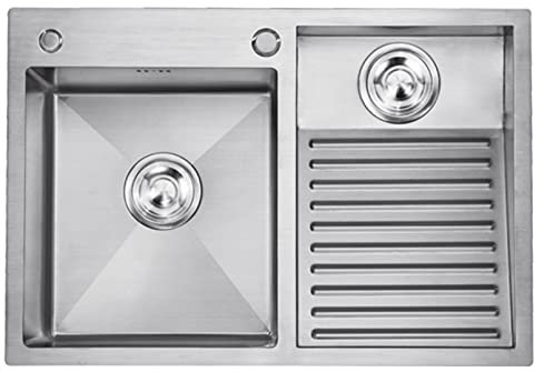 GLMGBP Évier de Balcon à encastrer en Acier Inoxydable 304, Grand évier à Double cuve à Montage par Le Haut, évier de Cuisine sous Plan avec Planche à frotter et Accessoires