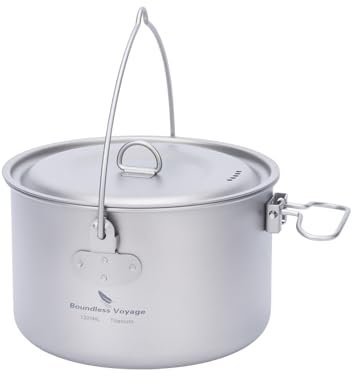 Boundless Voyage Titan Topf 1,3L Camping Topf mit Deckel Outdoor Leichte Suppentopf Lagerfeuer Hängetopf Kochgeschirr Wandern Schüssel Geschirr Tragbares Küchenutensilien Ti2043C
