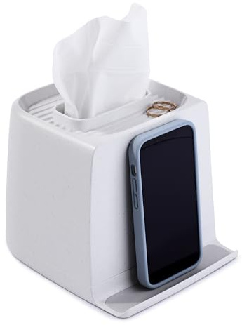 YouCopia The Ledge Tissue Holder, Cube, Square Box Cover with Storage for Phones, Jewelry, Makeup and Accessories for Night Stand, Desk and Bathroom Organization