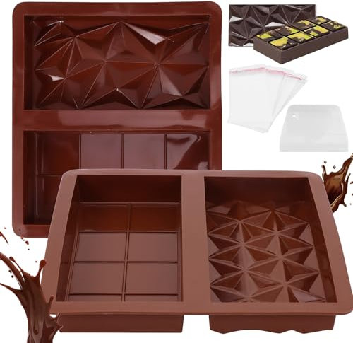 Schokoladenform Silikon Dubai, 2 Stück Lebensmittelqualität Silikon Form für Dubai Schokolade Diamant Tiefe Schokolade Form für Praline Süßigkeiten mit Schaber und Tasche für Valentinstag Geburtstag