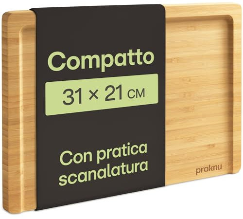 Praknu Wooden Chopping Board – Small Bamboo Cutting Board 31.5 x 21.5 cm – Double-Sided, FSC®, with Juice Groove – for Bread, Meat, Vegetables – Compact, Sustainable & Durable Kitchen Board