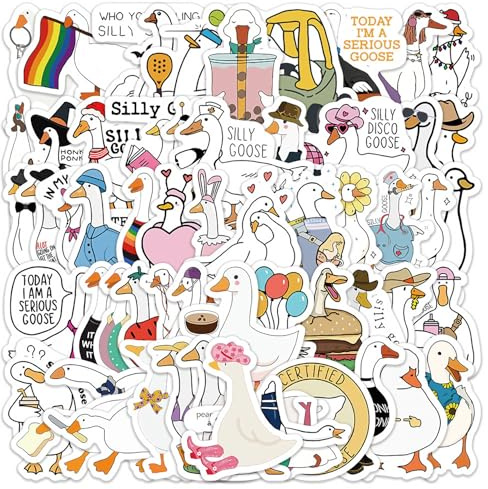 60Pcs Silly Goose Stuff, Waterproof Vinyl Sticker for Adults, Cute Cartoon Animal Stickers Aesthetic Kids, Funny Stickers for Laptop, Phone, Suitcase, Journal, Water Bottles, Guitar, Scrapbook