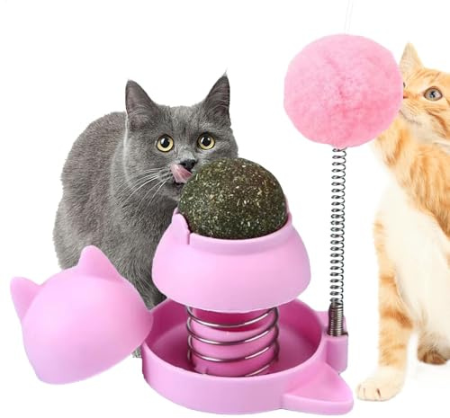 Lunaobrik Sicheres Und Drehbares Katzenminze-Ballspielzeug Mit Federball Für Die Wand - Katzenminze-Ball Für Katzenwand, Katzenminze-Blasen | Zum Lecken Für Katzen, Katzenminze-Ballspielzeug Für Die