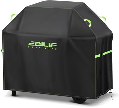 Ezilif Grillabdeckung Wetterfest Grill Abdeckung 420D 132x66x110cm | Grill Abdeckhaube Wasserdicht Reißfest, Grillhaube Gasgrill Abdeckung mit reflektierenden Griffen für Weber/Enders/Char Broil