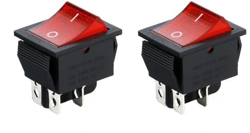Powice 2X Glühen Schalter,Schiffstyp Selbstsichernder 4-Poliger Schalter 230V mit Rotem Licht,Wippschalter16A/250V/20A/125V Geeignet für den Einbau in Häusern, Autos und Elektrischen Geräten(Rot)
