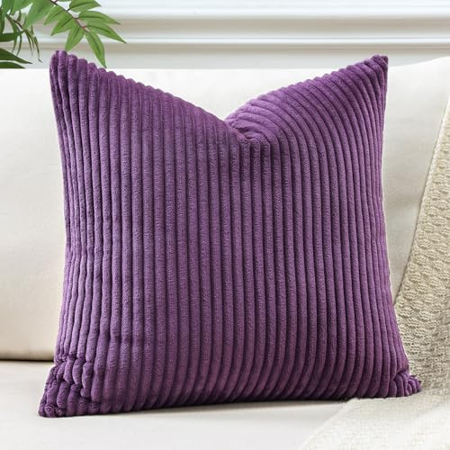JOTOM 1 Stück Cord Kissenbezug Kissenhülle Dekorative Zierkissen Sofakissen Couchkissen Dekokissen Zierkissenbezug Deko Kissenbezüge für Sofa Wohnzimmer (50x50cm, Lila)