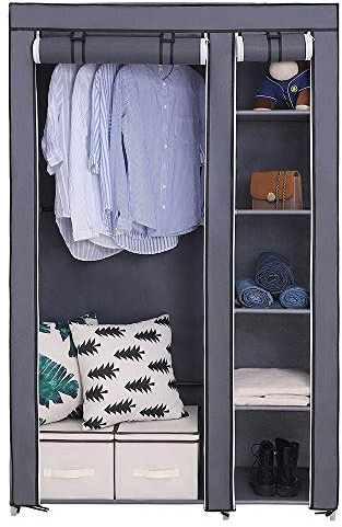 TactFire Kleiderschrank, Stoffschrank,Kleiderstange 110x45x175cm Grau | Faltschrank mit Offener Faltbarer Kleiderschrank, für Schlafzimmer und Ankleidezimmer,