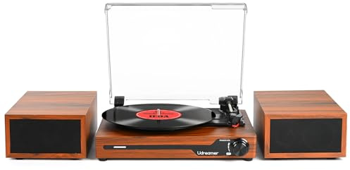 Vinyl Record Player with Speakers,Bluetooth Portable Turntable for Vinyl Records,Phonograph LP Player with 3 Speed USB RCA in Vintage Brown