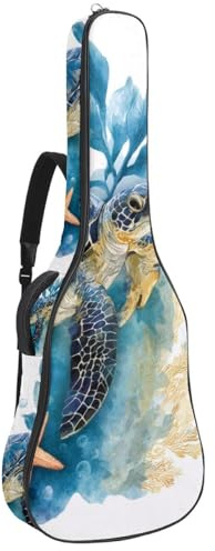 Gitarrentasche, 101,6 cm, 104,7 cm, 1 cm dick, Schaumstoff, weich gepolstert, für Akustik-, E-Bass, klassische Gitarre, Aquarell-Wiesenblumen, Blätter und bunte Schmetterlinge, Mehrfarbig 04