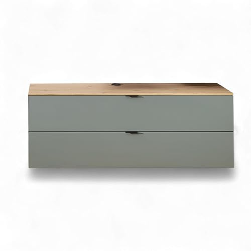 INA TV-Lowboard TV-Schrank Schilfgrün Artisan Eiche 140 x 51 x 44 cm | Nachhaltiges FSC-zertifiziertes TV-Board für das Wohnzimmer, 1 Klappe mit 2 Fächern, 1 Schubkasten, Metallgriffe