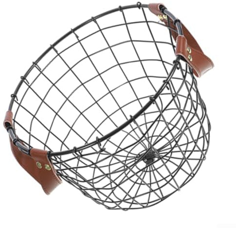 Cesta de leña de metal con asas redonda de hierro rústico para almacenamiento de leña y organización del hogar (negro)