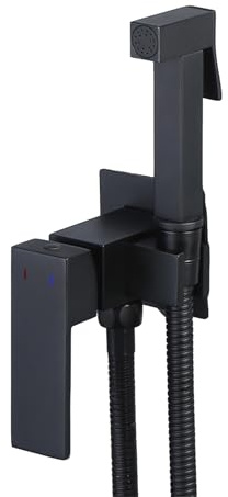FQYEP Doccetta per Wc Bidet Kit Doccetta Incorporato per Wc E Bidet Acqua Calda E Fredda Nero,Pagamento Quadrato