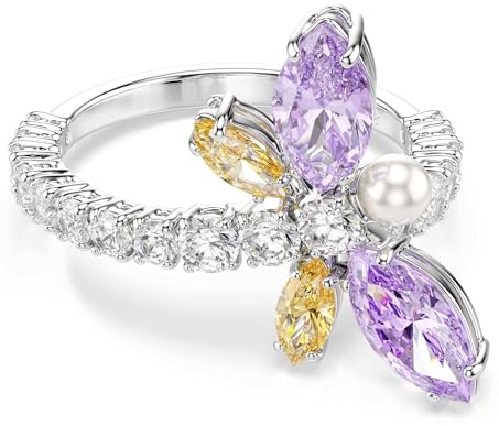 Swarovski X Ariana Grande Motif Ring, Mixed Cuts, Dragonfly, Multicolored, Rhodium Plated