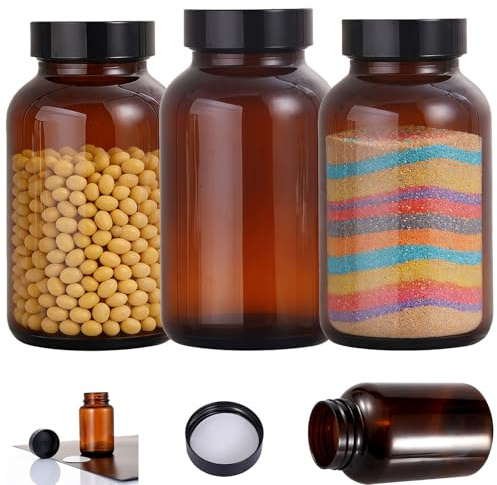 Ksnowqi 3 Stück Vorratsdosen Glas Set, 750ml Braunglüser mit Deckel und Schraubverschluss, Braunglasflaschen mit Etiketten für Aufbewahrung Gewürze, Nüsse