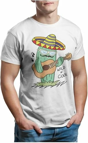 SOWGGW Singing Cactus Wild Cool Mariachi - Unisex White White Yellow Black Red Mens Women T Shirt 100% Cotton - Geek Retro Fun Kitsch(Large)