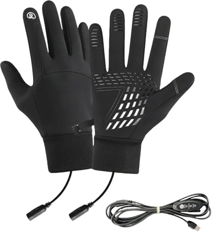 Feizikaw Beheizte Handschuhe Unisex, 3 Temperaturstufen 45 bis 55 Grad Celsius, Wasser- und Winddicht, Touchscreen Kompatibel, Für Ski Motorrad Fahrrad Und Alltag (Schwarz, L)