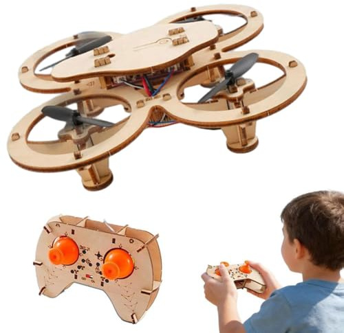 Wooden Drone Model Kit, DIY Wooden Assembly RC Drone Kit, Holz-DIY-Drohnenbausatz, 3D Drohne Bausatz mit Fernsteuerung, DIYs Mini Holz-Drohne RC-Quadcopter-Bausätze für Kinder und Anfänger