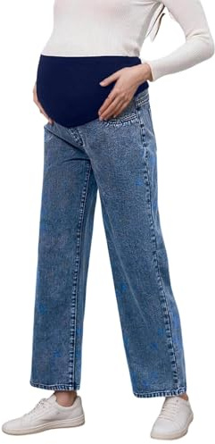Jeans premaman da donna in denim, comodi pantaloni premaman con tasche, jeans a gamba larga, vita alta, gamba dritta, pantaloni vintage Y2K, per il tempo libero, O blu2, XL