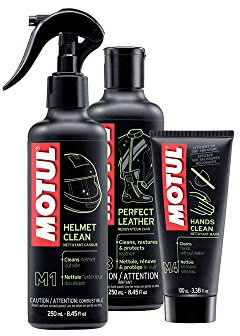 MOTUL Pack + ECONOMICO MC Care Entretien Équipement Moto M1 Nettoie Casque extérieur 250 ml + M3 Nettoie les peaux 250 ml + M4 Nettoie les mains 100 ml