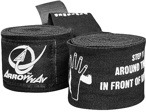 ArrowWay Vendajes Instructivos para Manos con Direcciones Impresas para Boxeo & MMA - 142 Elástico Meister