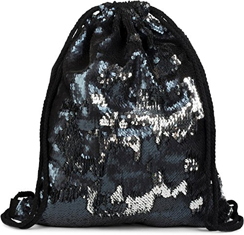styleBREAKER Unisex Turnbeutel Wende Pailletten, Midnight-Blue/Silber | 40x43 cm Maß (25 Liter Volumen). 1 großes Hauptfach. Träger beidseitig 54 cm lang und stufenlos für Kinder kürzbar.