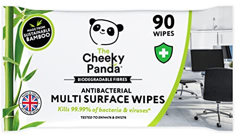 The Cheeky Panda Bamboo Antibacterial Wipes | Pack of 90 Cheeky Biodegradable Surface Wipes | Perfect for Kitchen and Surface Cleaning