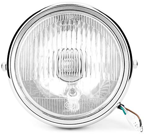 KIMISS Headlight - 5.75in Round Universal Motorcycle Retro Silver Shell White Lens Headlamp Front Headlight for GN125