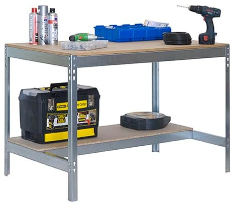 SimonRack Werkbank 600 kg Belastbarkeit, 84,2x121x61 cm, Große Arbeitsfläche Arbeitsfläche, Arbeitstisch, Holz-Arbeitsplatte, Verzinkt/Holz - BT0